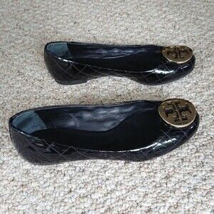 Tory Burch Quinn Quilted Patent black Ballerina Flat size 37